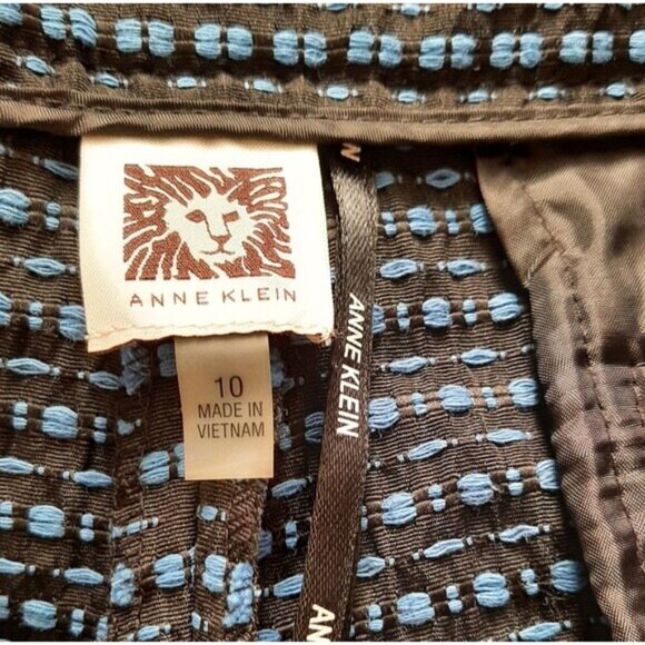 ANNE KLEIN | Woven Textured Pattern Front Crease Ankle Crop Trousers Blue Sz 10 - Picture 9 of 11
